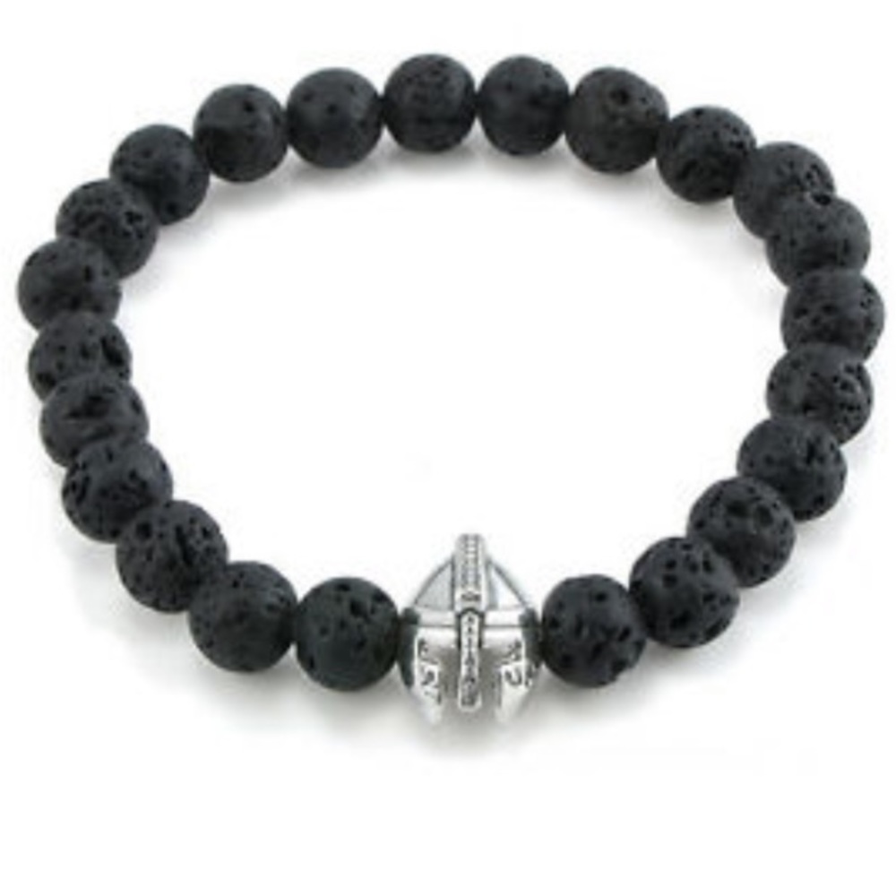 NWT Lava Crystal Stone Spartan Helmut Oil Diffuser Beaded Stretch Bracelet